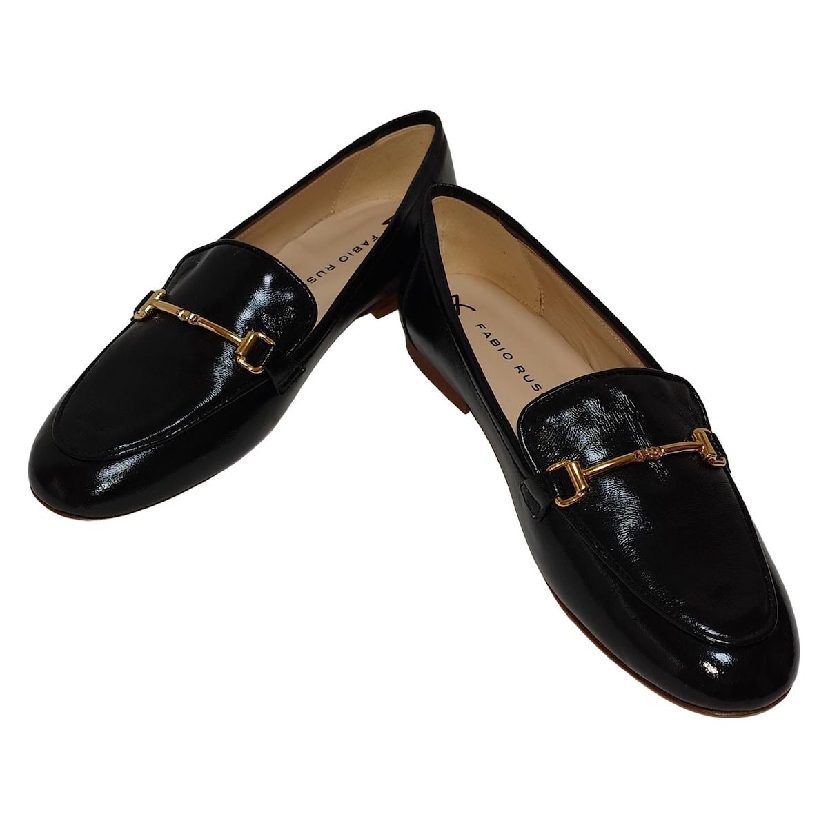 最終お値下げFABIO RUSCONIファビオルスコーニ黒エナメルローファー38 ファビオルスコーニ FABIO RUSCONI ローファー （ブラック