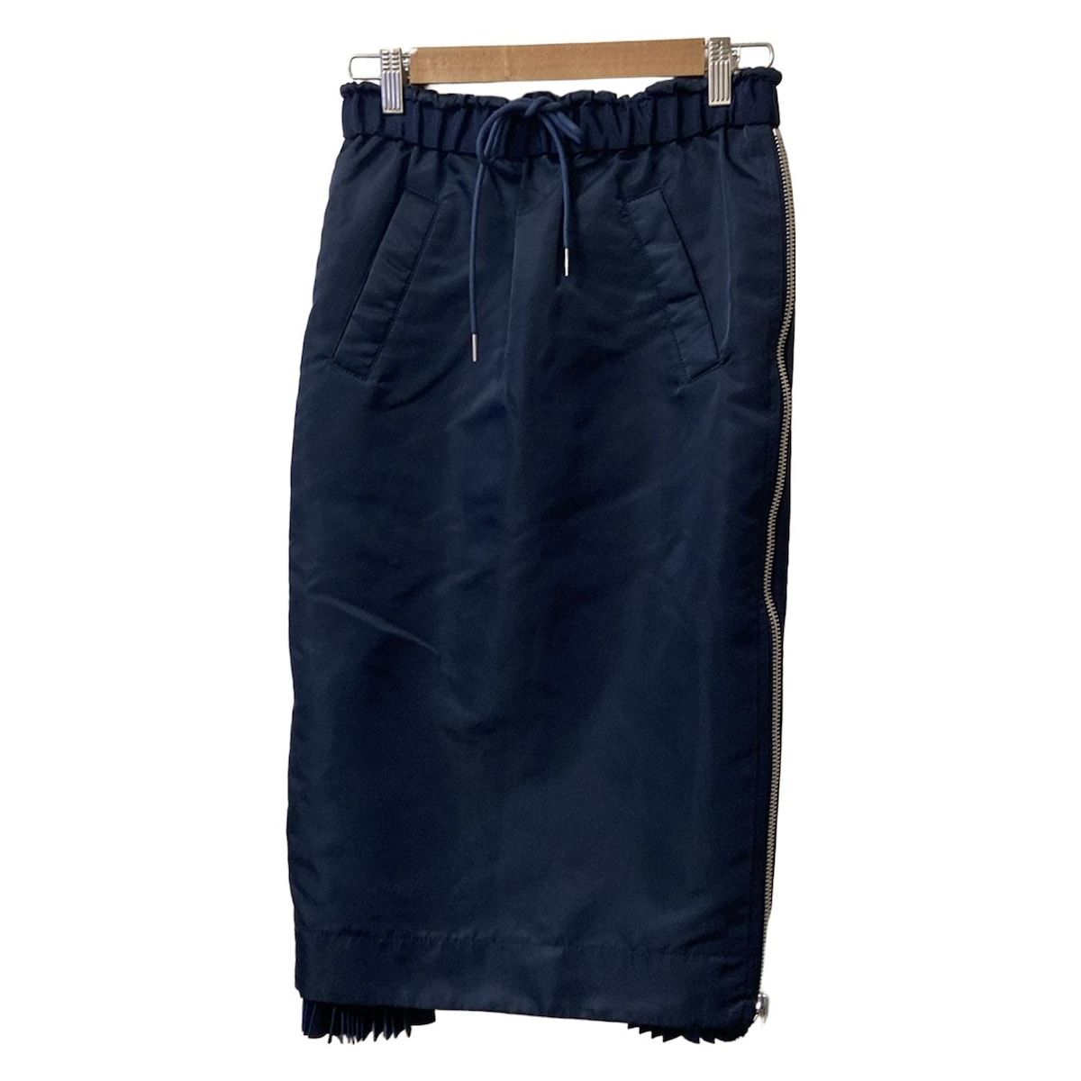 sacai ウエストリブ　ナイロンスカート (ネイビー) Sacai(サカイ) ロングスカート サイズ0 XS レディース - SCW-003