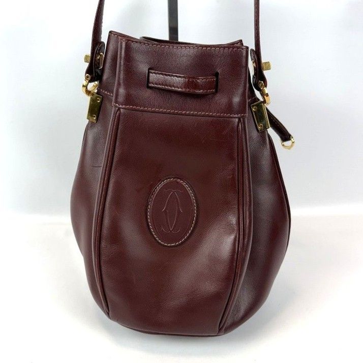 良品 Cartier カルティエ 巾着 ショルダーバッグ マストライン レザー