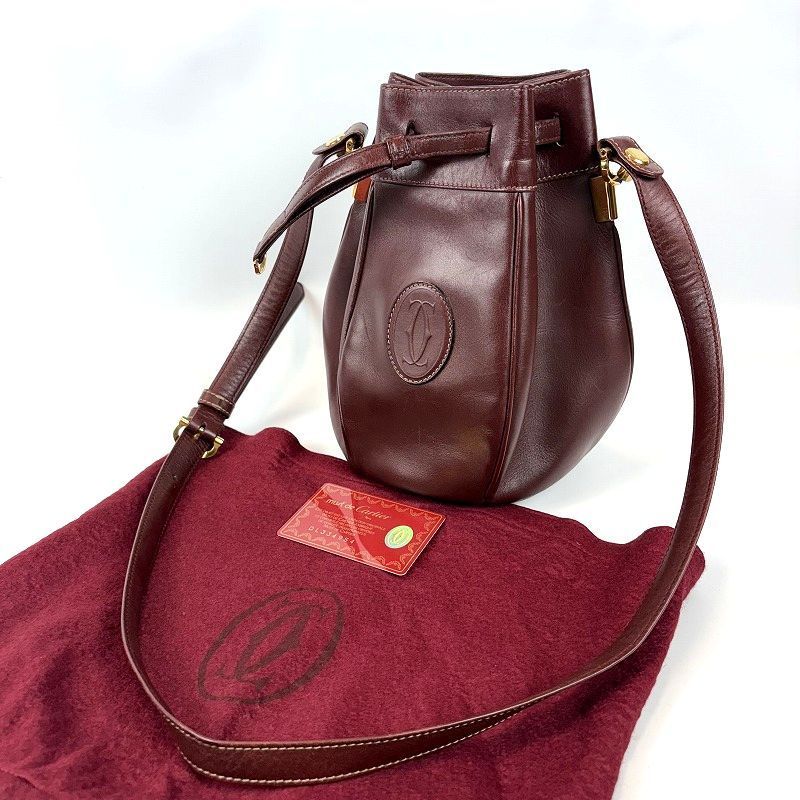 良品 Cartier カルティエ 巾着 ショルダーバッグ マストライン レザー