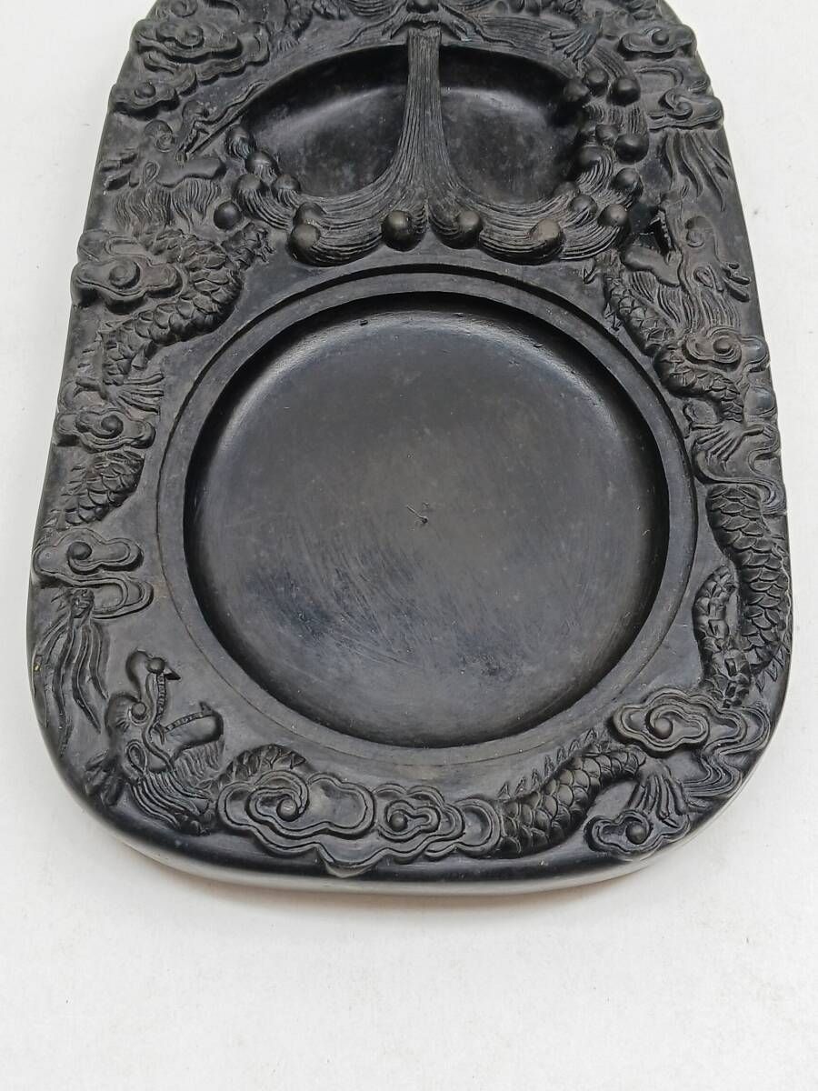 ⭐珍物！ 中国清時代 墨置台 文房四宝 古玩 古美術 書道具 骨董品 レア物 中古品】中国 澄泥硯 龍宝瀧登 高級硯 文房四宝 龍彫刻 美術品 骨董