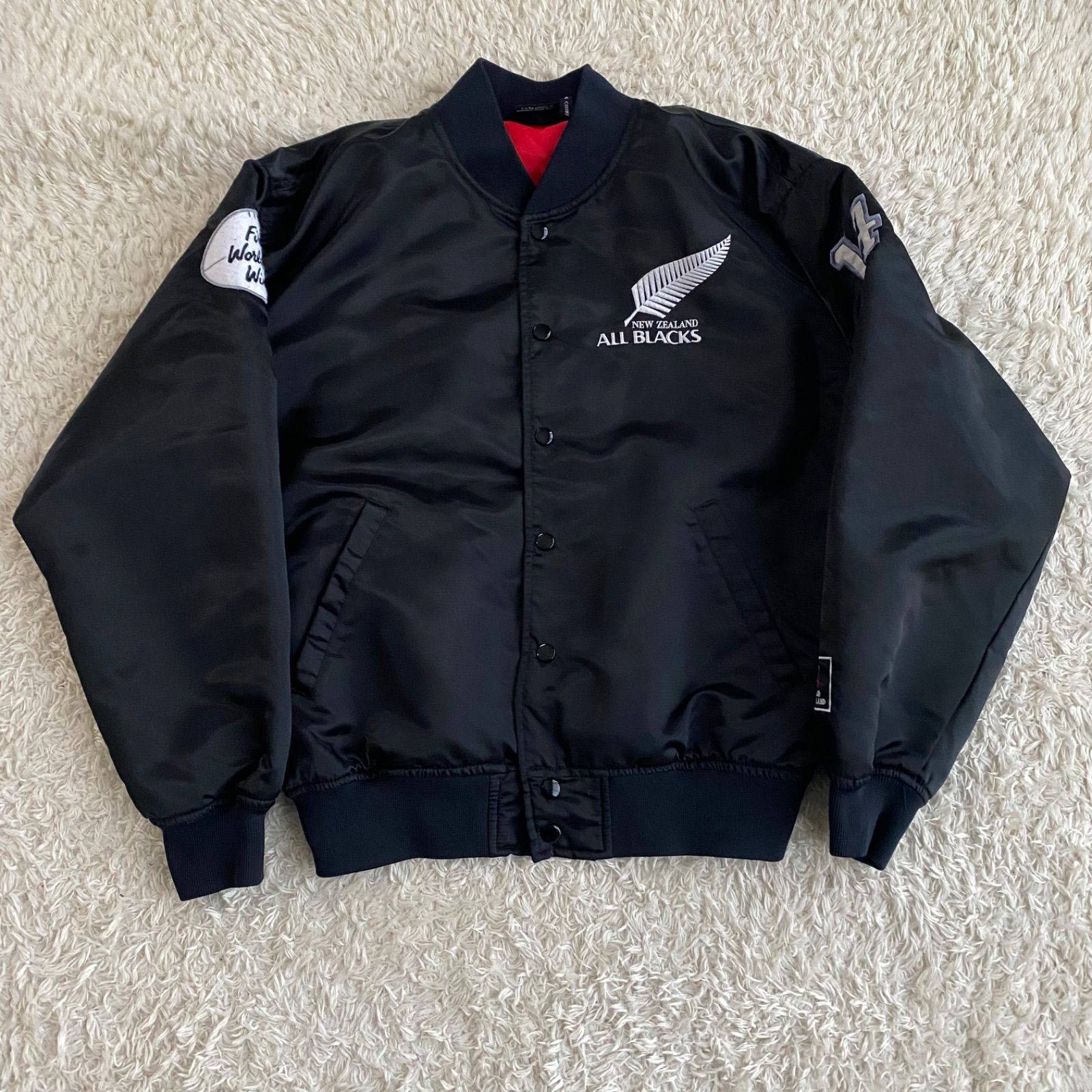 [匿名配送] カンタベリーオブニュージーランド スタジャン カンタベリースタジャンオールブラックス袖レザー刺繍ワッペン付き