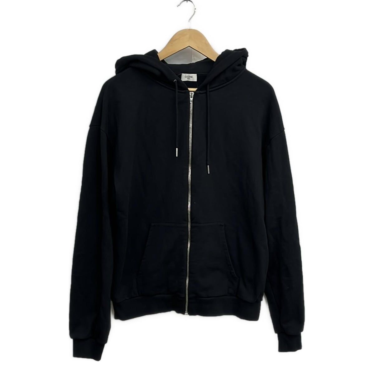 CELINE　パーカー　XS ルーズフーディーコットンフリース 黒　ブランド　服 CELINE(セリーヌ) パーカー サイズL美品 ルーズ ジップフーディー