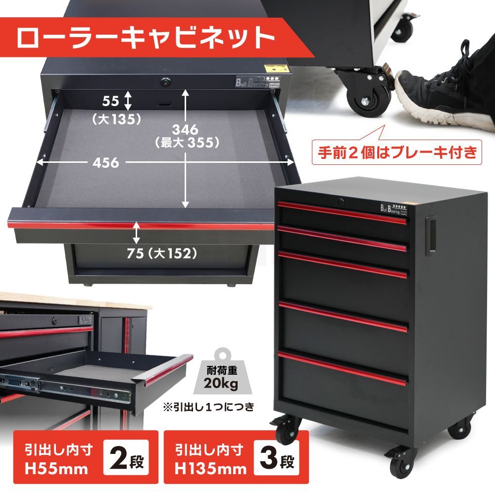 ガレージ キャビネット コンビネーション ブラック×レッド システム