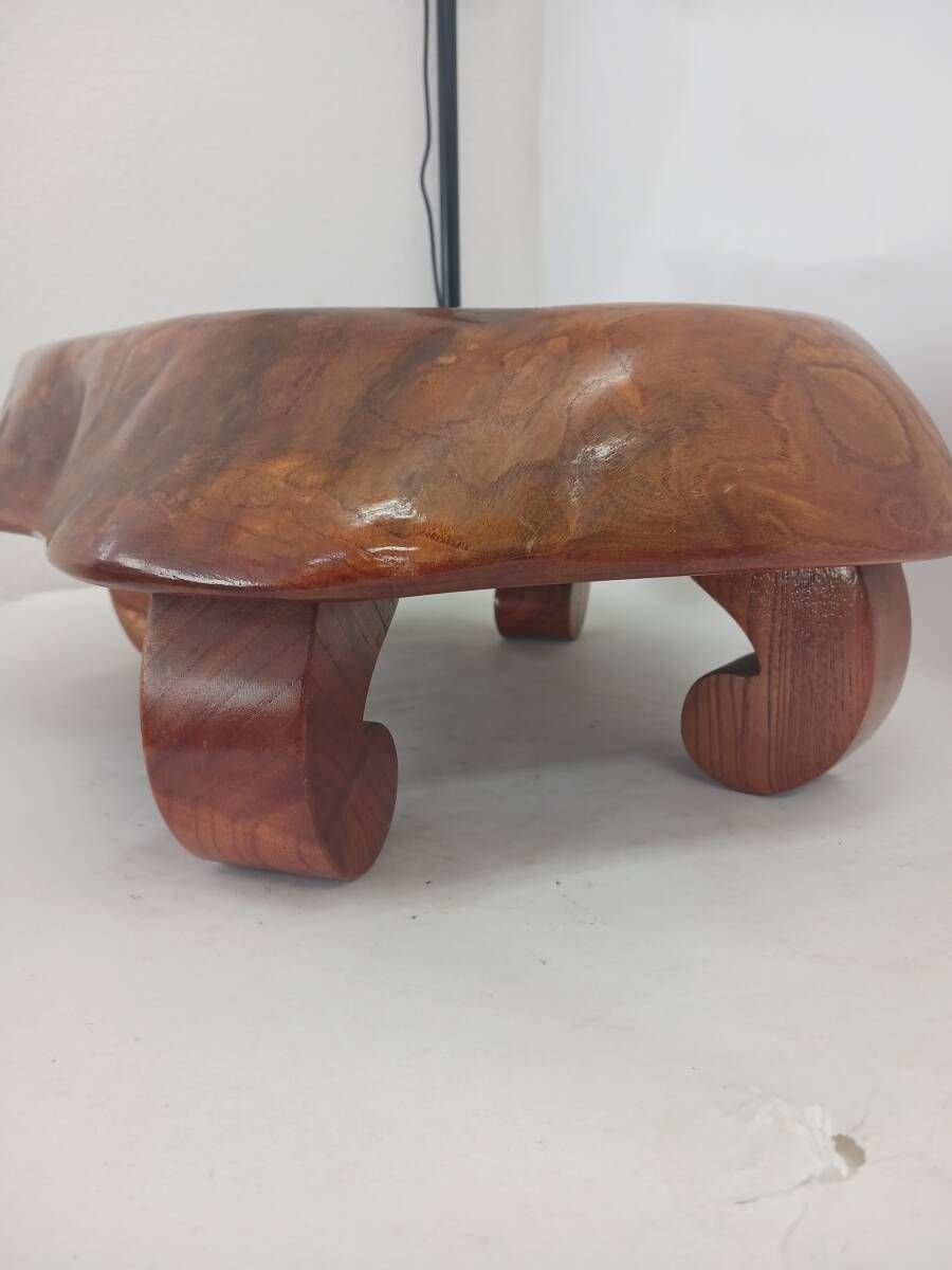 アンティーク品】天然木 一枚板 花台 脚付き 飾り台 無垢材 47×36×7cm