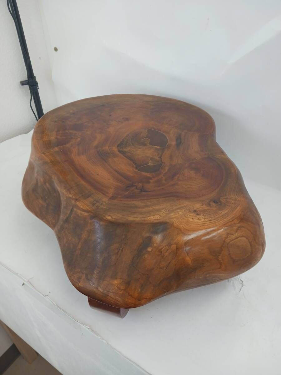 アンティーク品】天然木 一枚板 花台 脚付き 飾り台 無垢材 47×36×7cm