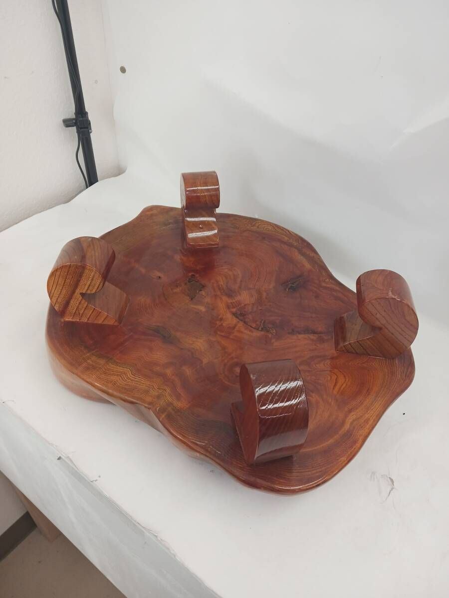 アンティーク品】天然木 一枚板 花台 脚付き 飾り台 無垢材 47×36×7cm