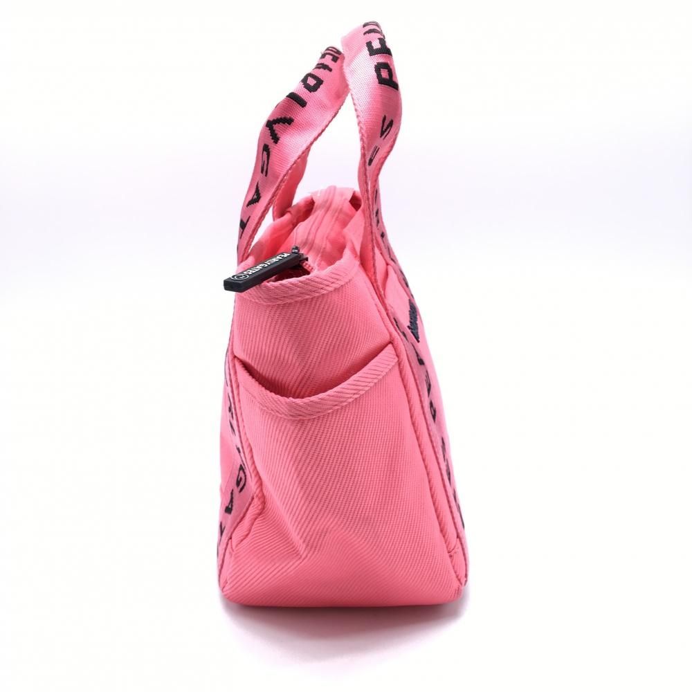 パーリーゲイツ カートバッグ ピンク×黒 ロゴ 内外ポケット ニコちゃん