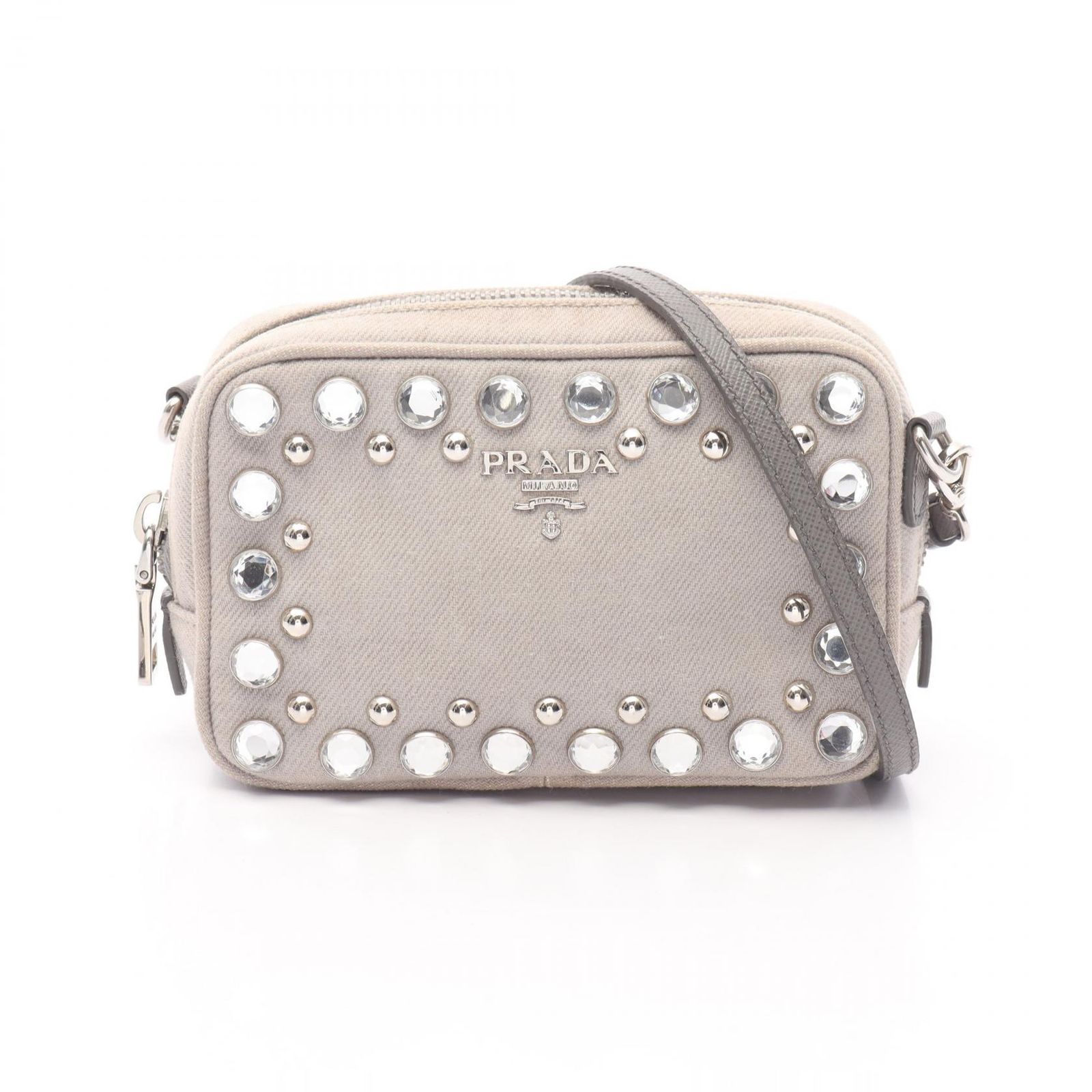 プラダ PRADA ショルダーバッグ グレー キャンバス サフィアーノレザー 