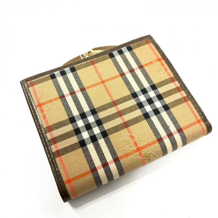 BURBERRY ノバチェック ブラウン がま口 二つ折り財布 鑑定済み 正規品