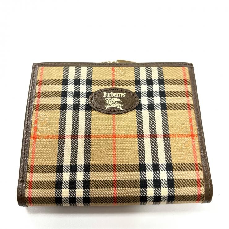 【美品】バーバリー ガマ口 二つ折り財布 ノバチェック ダークブラウン Burberrys バーバリーズ ノバチェック キャンバス×レザー がま口 二