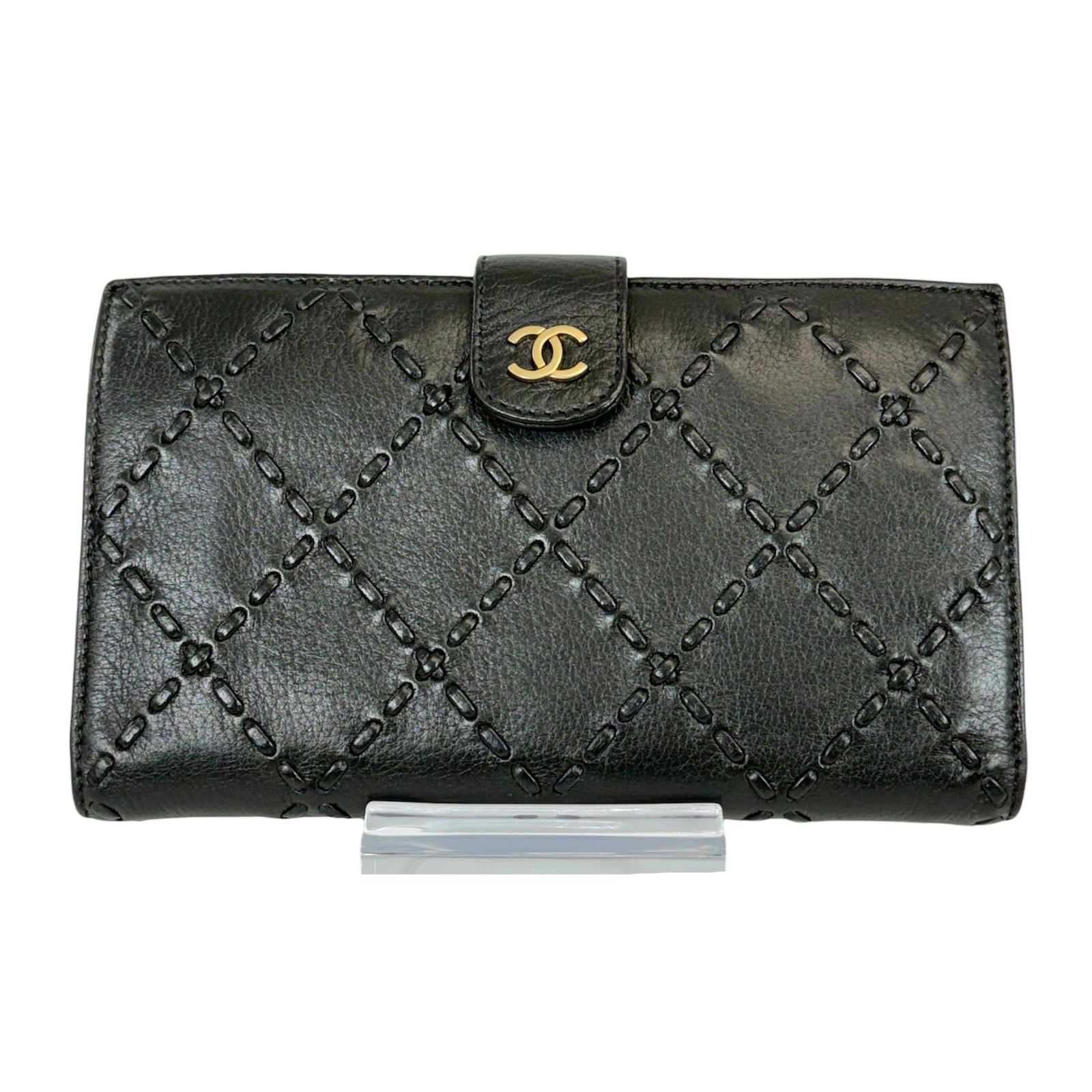 【極美品】CHANEL シャネル ラムスキン ビコローレ がま口 長財布 黒 シャネル □美品□ ビコローレ がま口 二つ折り 長財布 ウォレット