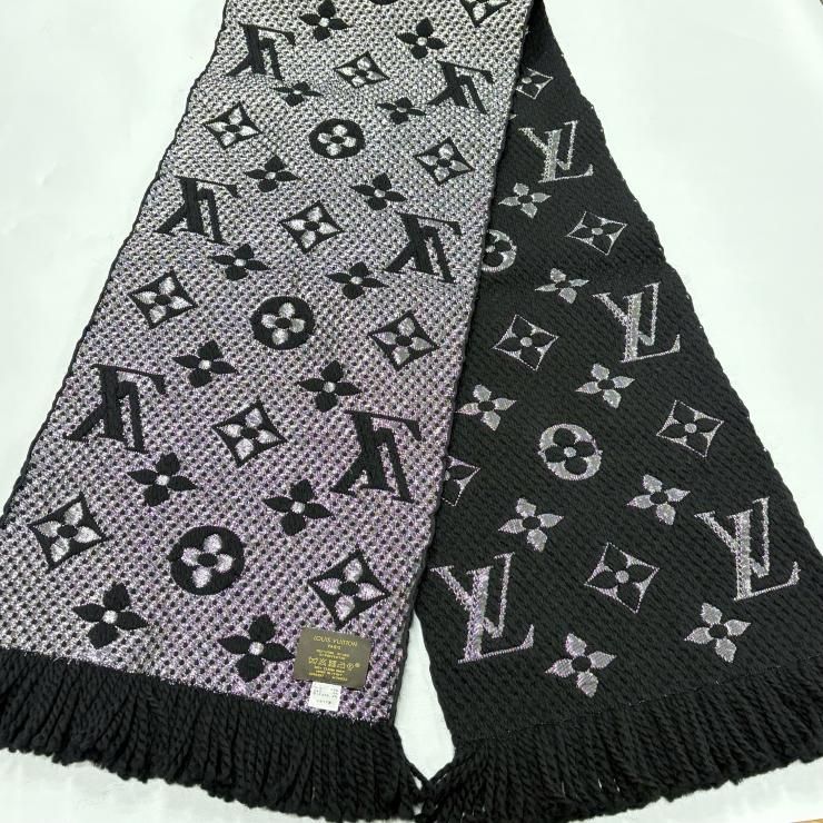 Louis Vuitton マフラー ブラック ルイヴィトン LOUIS VUITTON マフラー エシャルプ ロゴマニア シャイン