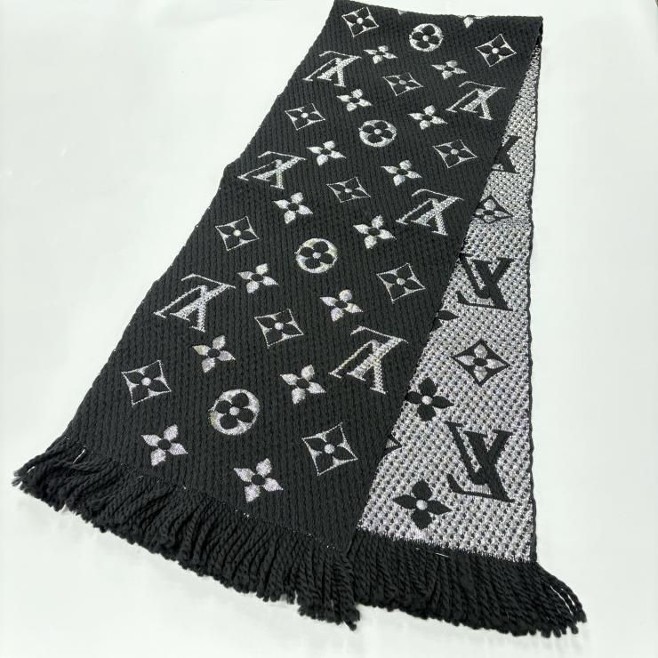 ルイヴィトン M75833 エシャルプロゴマニア マフラー 黒　ウール LOUIS VUITTON エシャルプ・ロゴマニア ノワール マフラー M75833