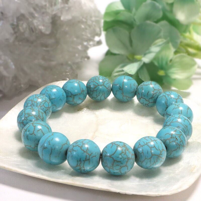 鑑別書付き 高品質 天然ターコイズ トルコ石 天然石 ブレスレット 12mm 鑑別書付き 高品質 天然ターコイズ トルコ石 天然石 ブレスレット 12mm