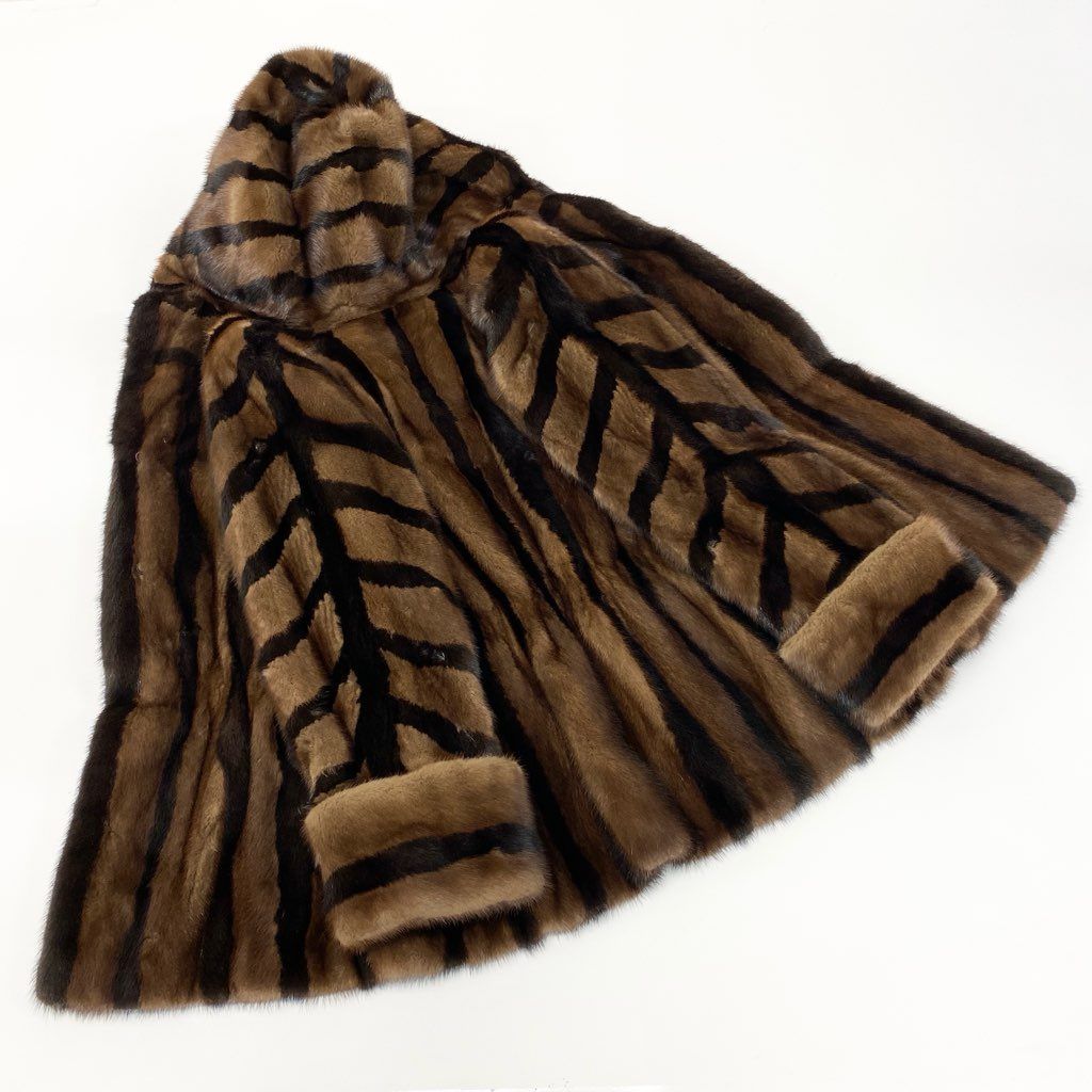 美品 FURDI イタリア製　ミンク　　MINK　ロング　コート 43l25 希少デザイン フード付き ミンクコート サイズF 茶系 ダブル