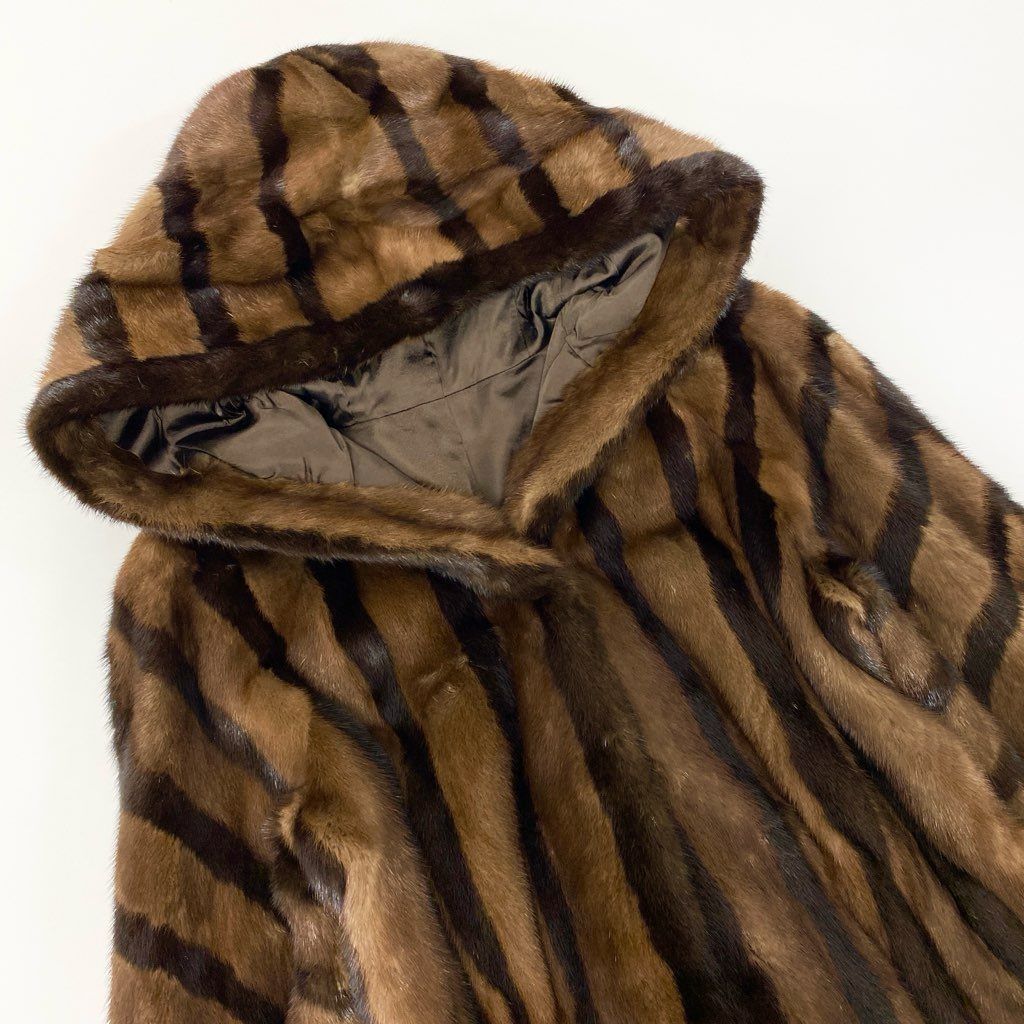 43l25 希少デザイン フード付き ミンクコート サイズF 茶系 ダブル