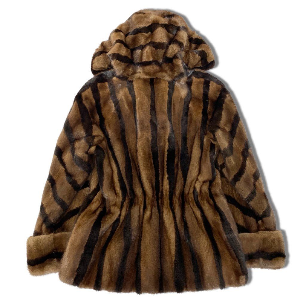 タグ有定価68万✨希少デザイン パールミンク コート リアルファー 毛皮 L相当 43l25 希少デザイン フード付き ミンクコート サイズF 茶系 ダブル