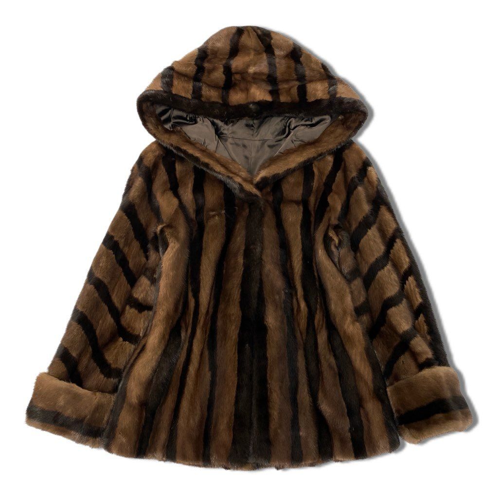 希少デザイン SAGA MINK  ミンクコート 千鳥柄 フード付 希少デザイン SAGA MINK ミンクコート 千鳥柄 フード付 未使用品