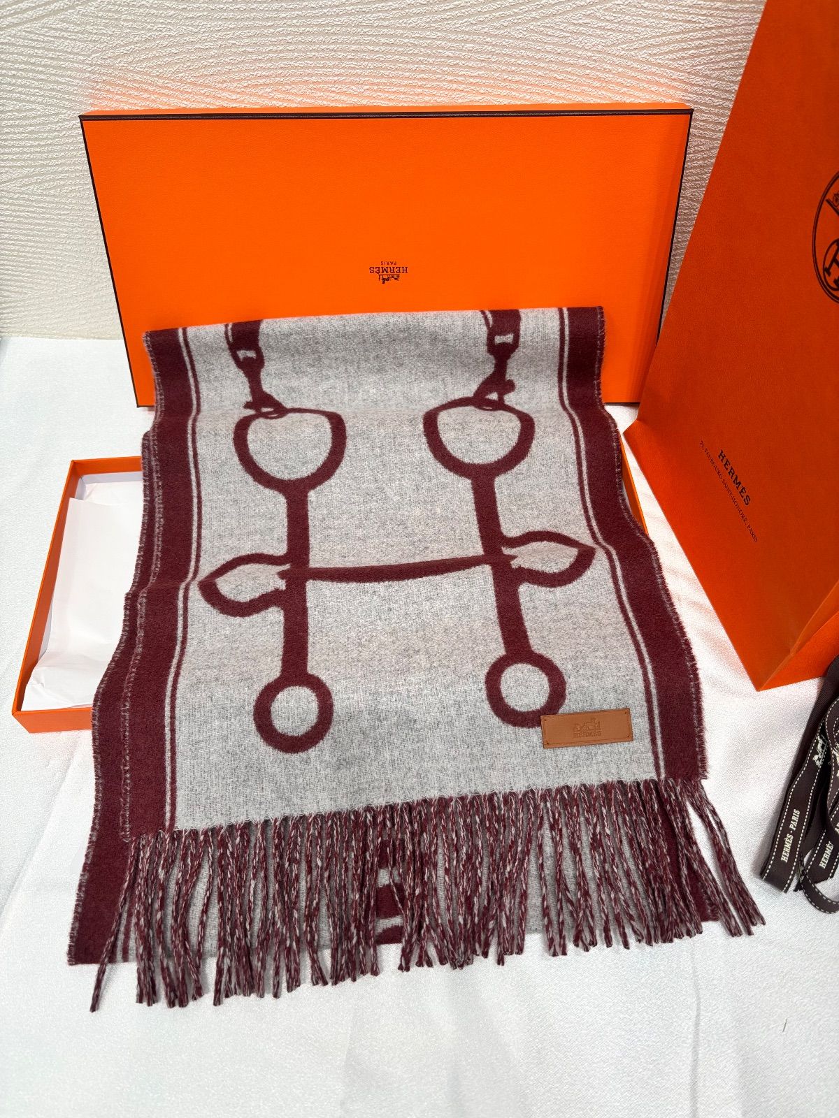 極美品　エルメス　カシミヤ100 　クラフト　マフラー 極美品 エルメス カシミヤ100 クラフト マフラー