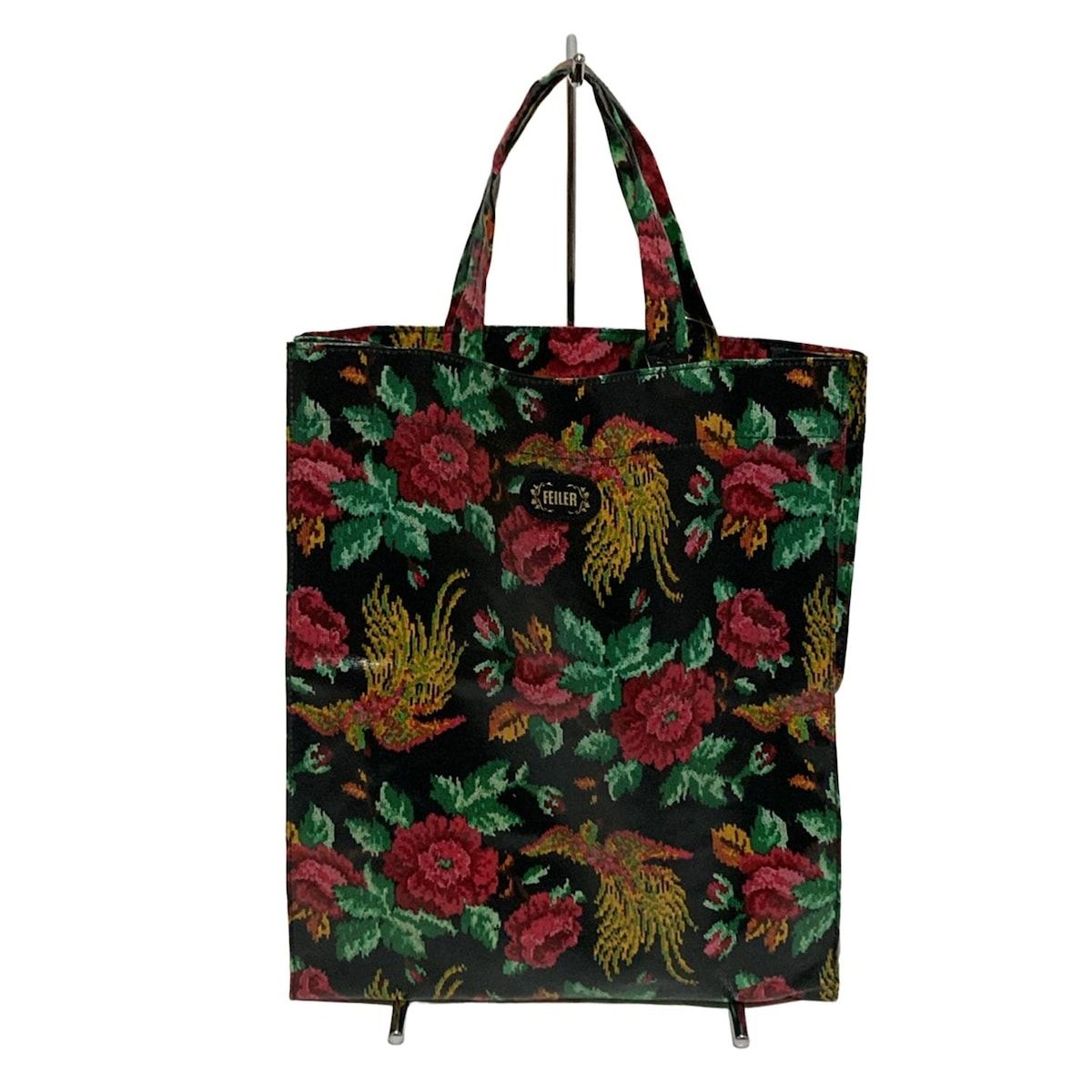FEILER(フェイラー) トートバッグ - 黒×イエロー×マルチ 花柄 - メルカリ