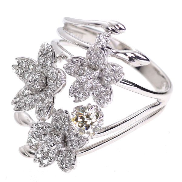 K18WG さくらカット ダイヤモンド リング 0.510ct D0.68ct フラワー