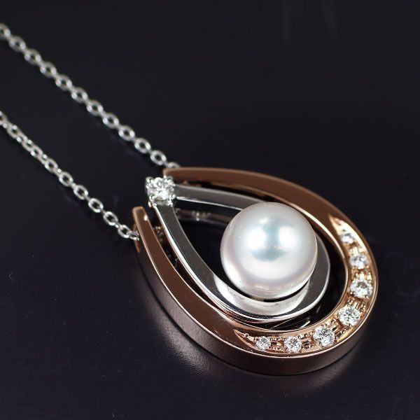 田崎真珠 K18SG(さくらゴールド)/WG アコヤ真珠 ダイヤモンド