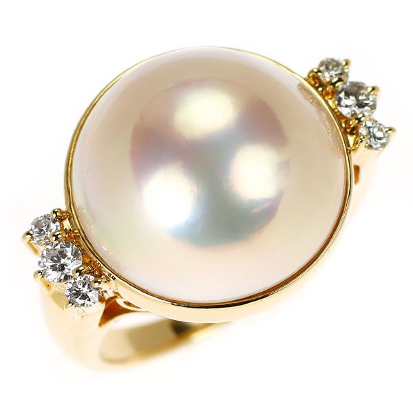 田崎真珠 K18YG マベパール ダイヤモンド リング 径約14.9mm D0.20ct