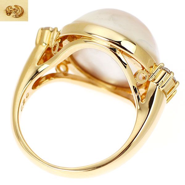 田崎真珠 K18YG マベパール ダイヤモンド リング 径約14.9mm D0.20ct