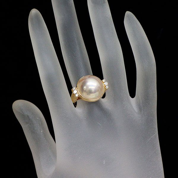 田崎真珠 K18YG マベパール ダイヤモンド リング 径約14.9mm D0.20ct