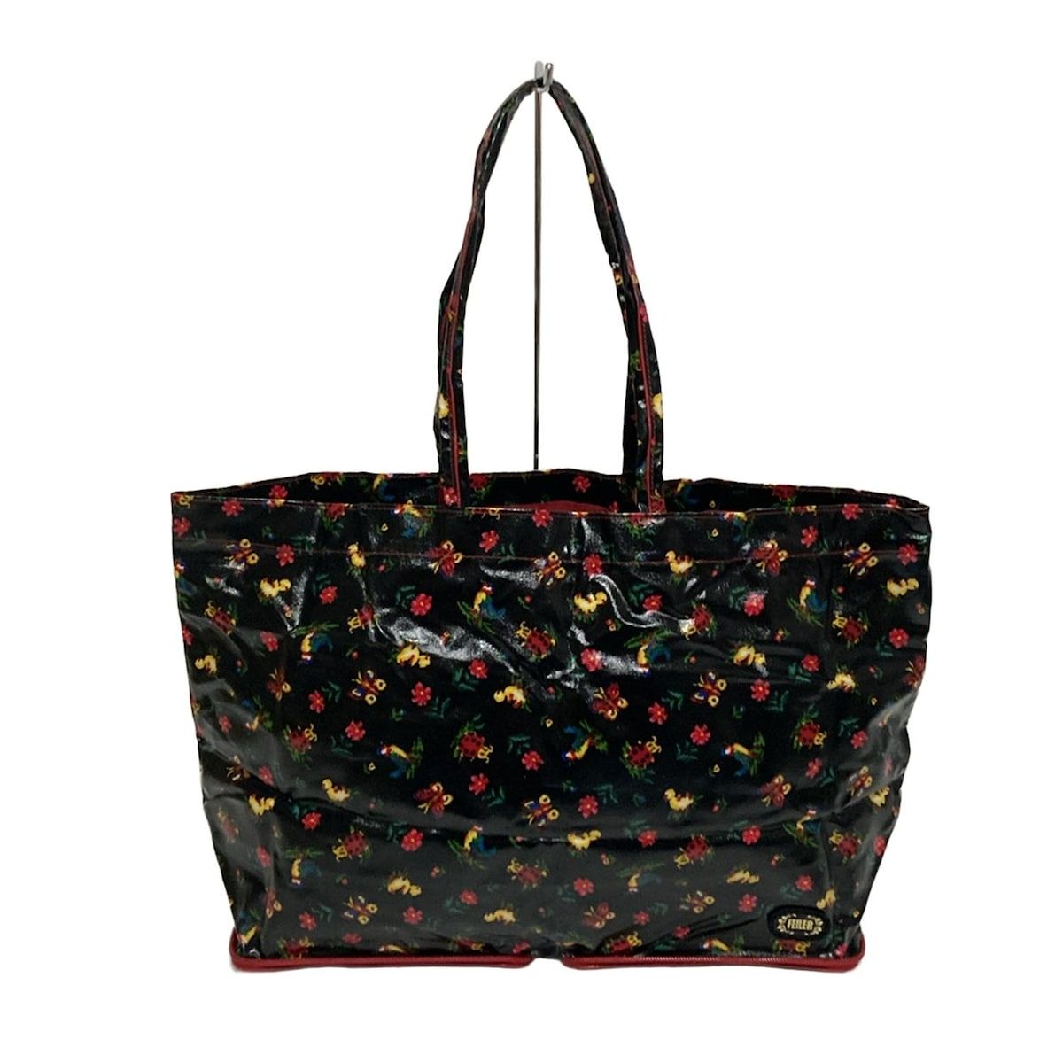 FEILER(フェイラー) トートバッグ - 黒×レッド×マルチ 折りたたみ