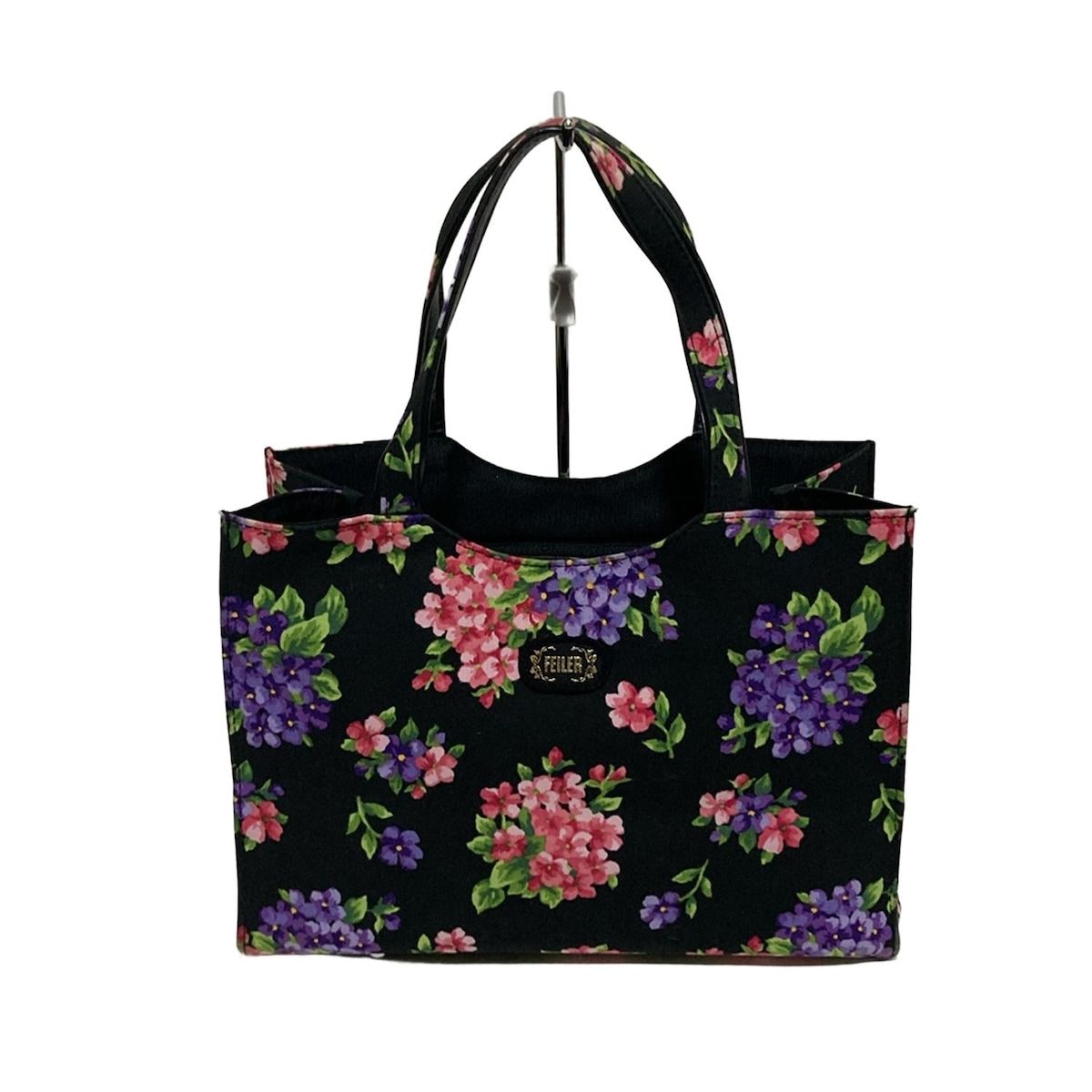 FEILER(フェイラー) トートバッグ - 黒×ピンク×パープル 花柄 コットン