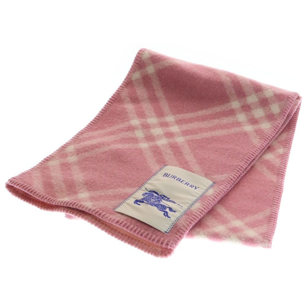 バーバリー ノバチェック総柄 ブランケットステッチ ウール マフラー ピンク 8114367