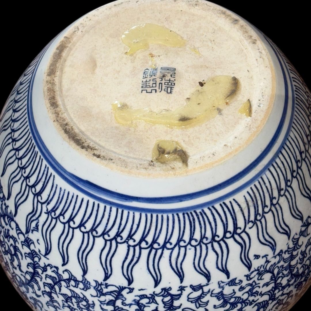 中国美術 景徳鎮印あり 青花 蓋つき 陶芸 アンティーク 壺 花瓶