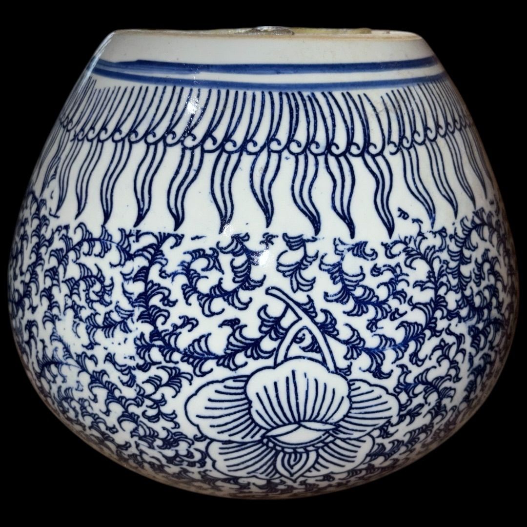 中国美術 景徳鎮印あり 青花 蓋つき 陶芸 アンティーク 壺 花瓶