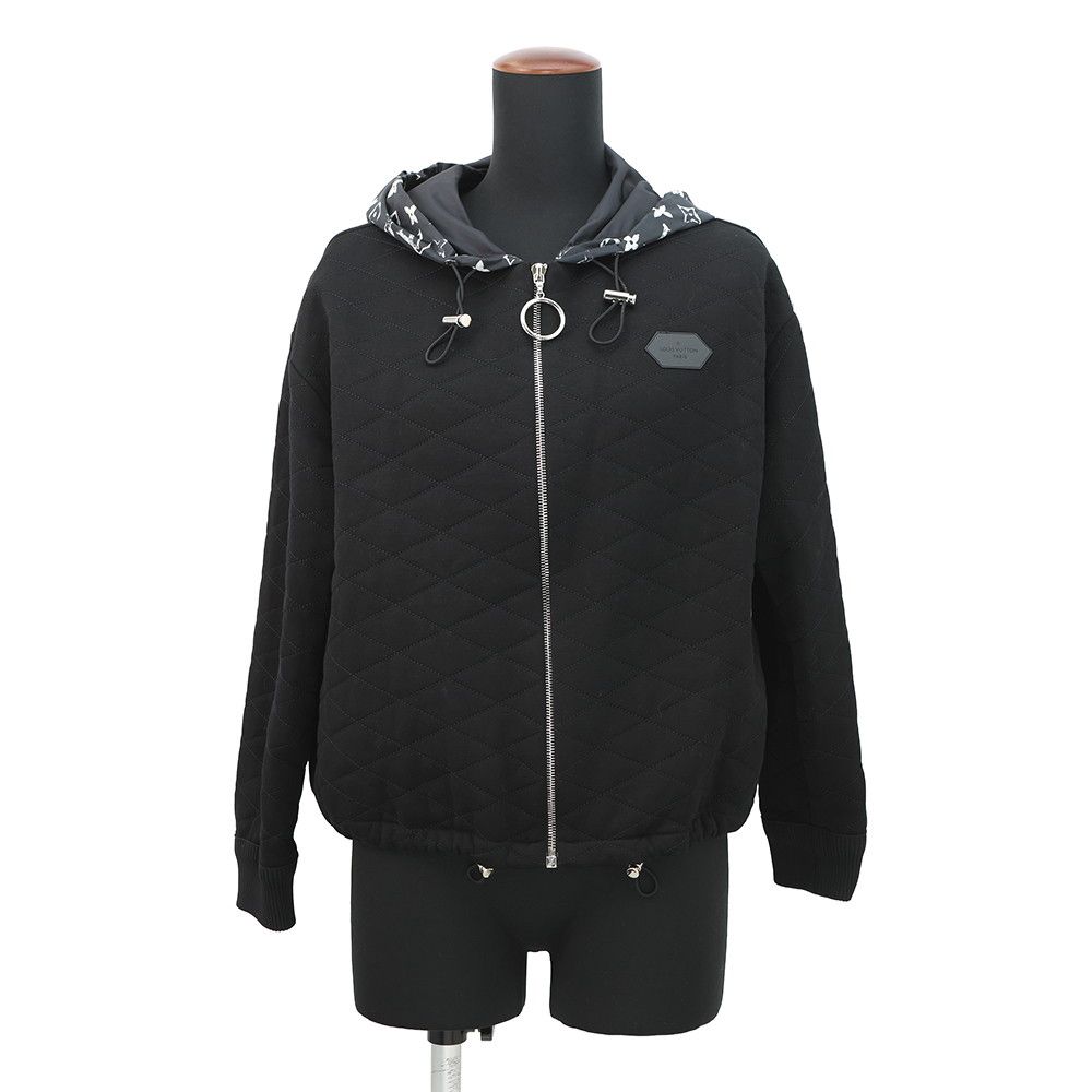 美品　LVルイヴィトン　ジャケット黒XS ルイヴィトン ジャケット ステンシルエフェクトモノグラム フード付き