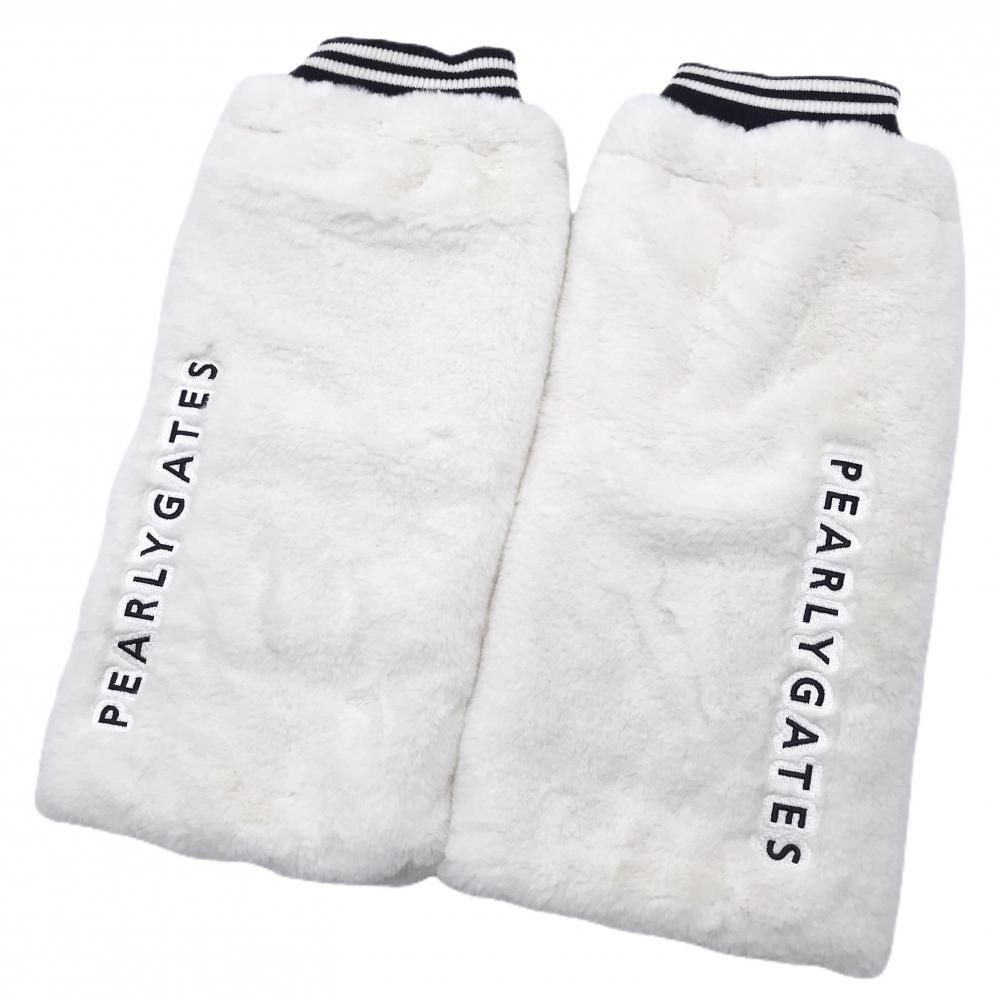 パーリーゲイツ ボアレッグウォーマー 白×ネイビー ロゴ刺しゅう