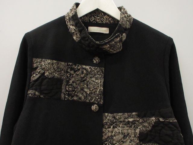極美品✨詩仙堂 ちりめん キルティング切り替え ロングジャケットコート anc シセンドウ 詩仙堂 コート ロングコート 黒 アイボリー スタンド