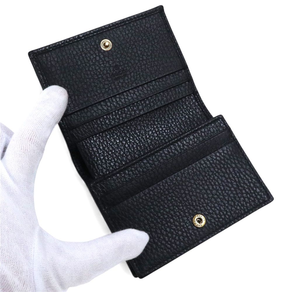 mnk✨未使用品✨GUCCI グッチ　ブラック 財布 国内正規品・新品】グッチ GUCCI GGマーモント コンパクト 三つ折り
