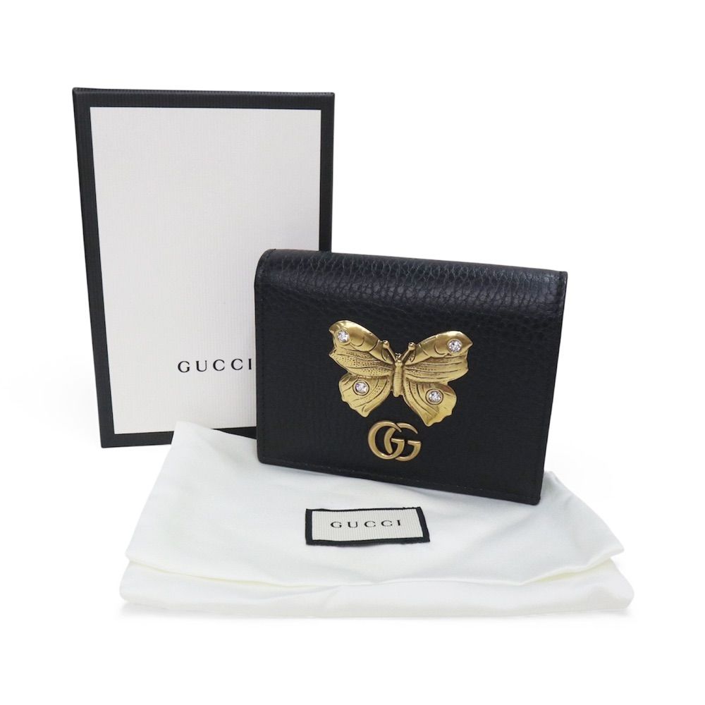 未使用級/現行✨グッチ 折り財布 GGマーモント バイカラー レザー ブラック 国内正規品・新品】グッチ GUCCI GGマーモント コンパクト 三つ折り