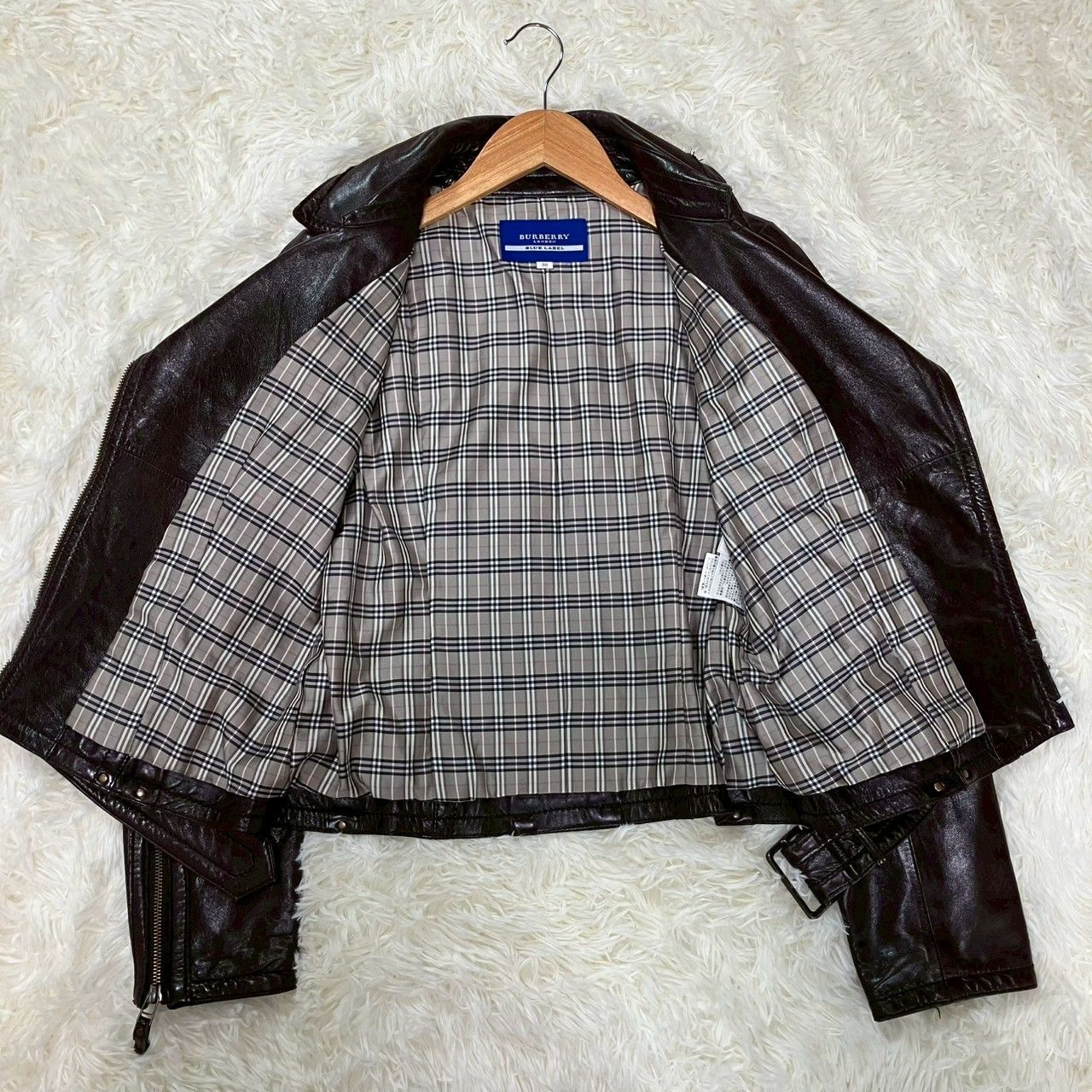 バーバリーブルーレーベル ラムレザー ダブルライダースジャケット ノバチェックM バーバリーブルーレーベル ラムレザー ダブルライダースジャケット