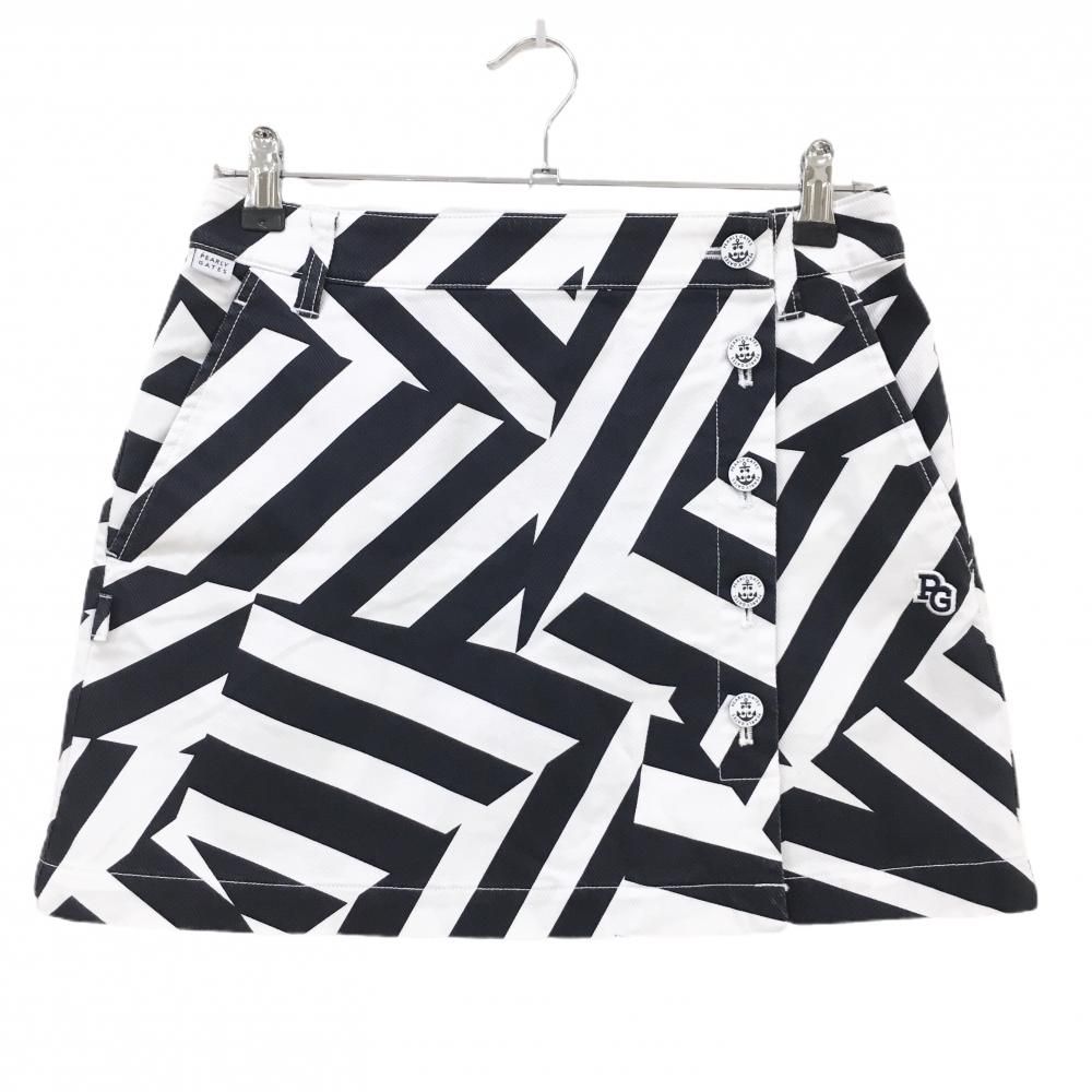 美品】パーリーゲイツ スカート 白×黒 総柄 ストレッチ レディース 1(M