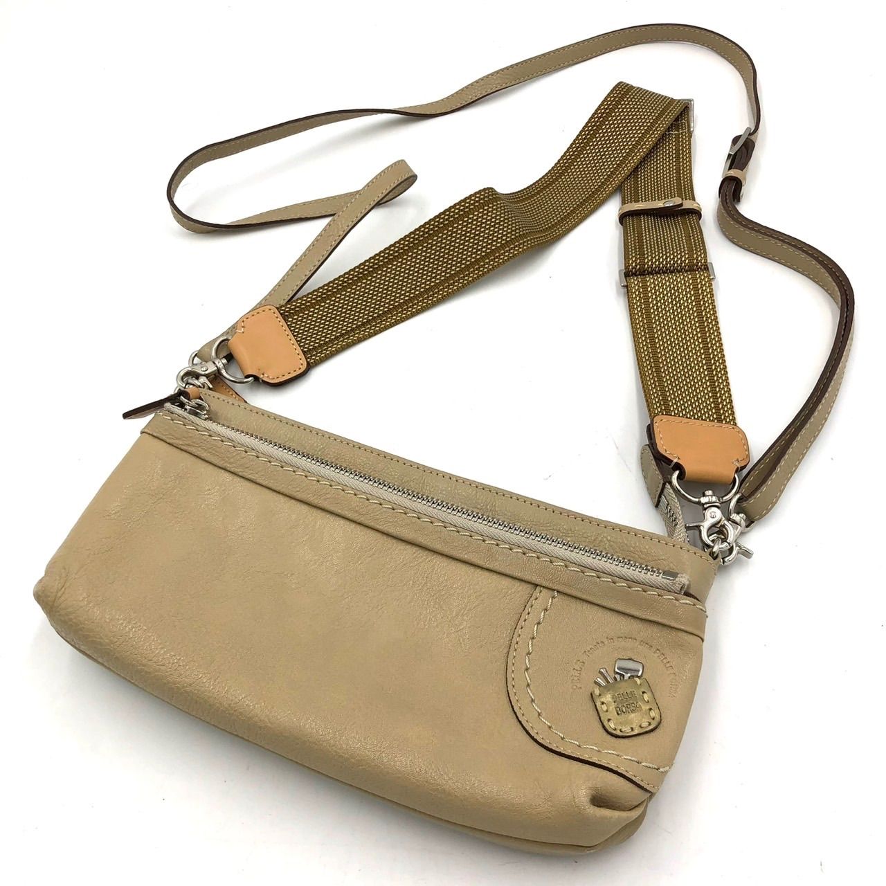 美品】PELLE BORSA ペレボルサ ショルダーバッグ 2way レザー ベージュ
