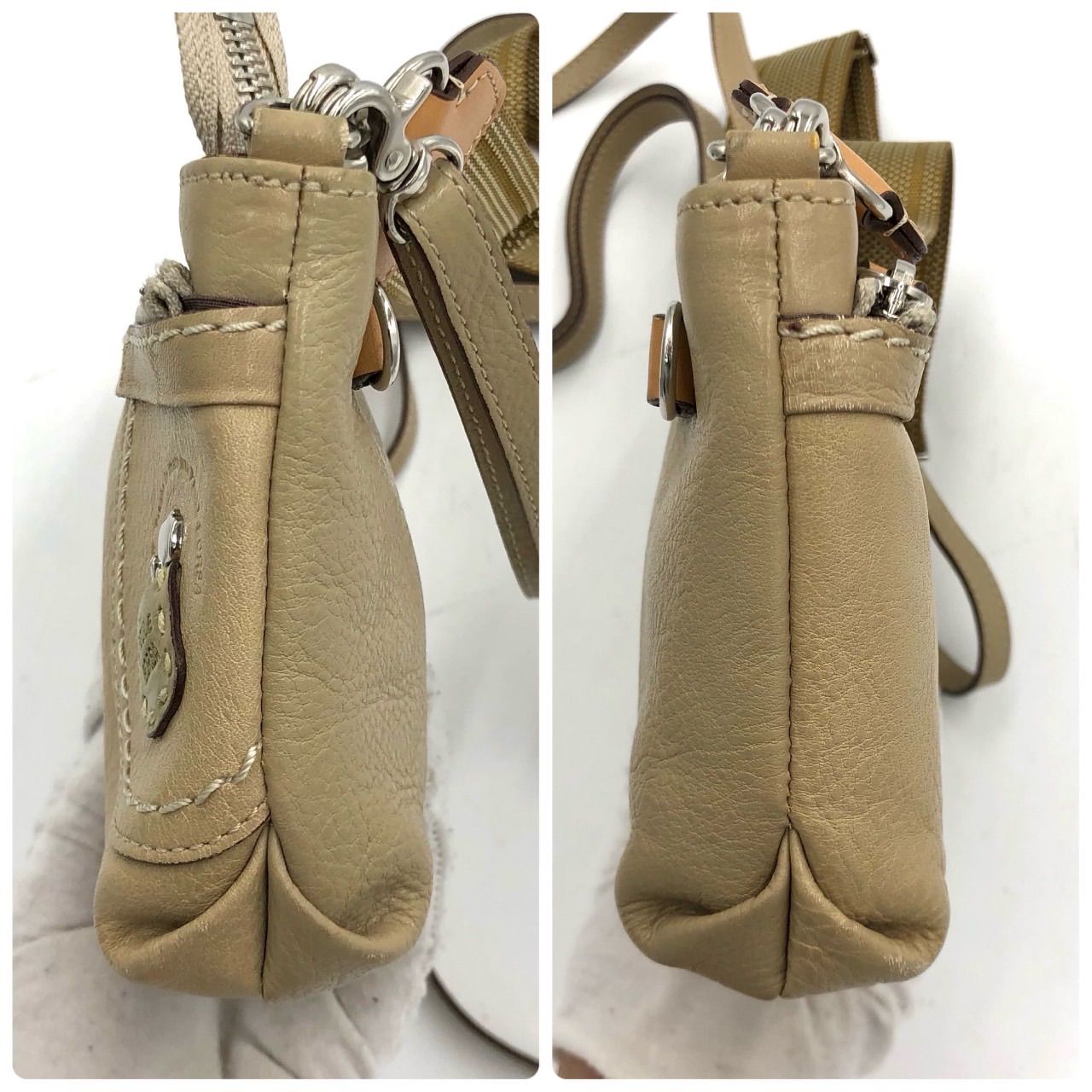 美品】PELLE BORSA ペレボルサ ショルダーバッグ 2way レザー ベージュ