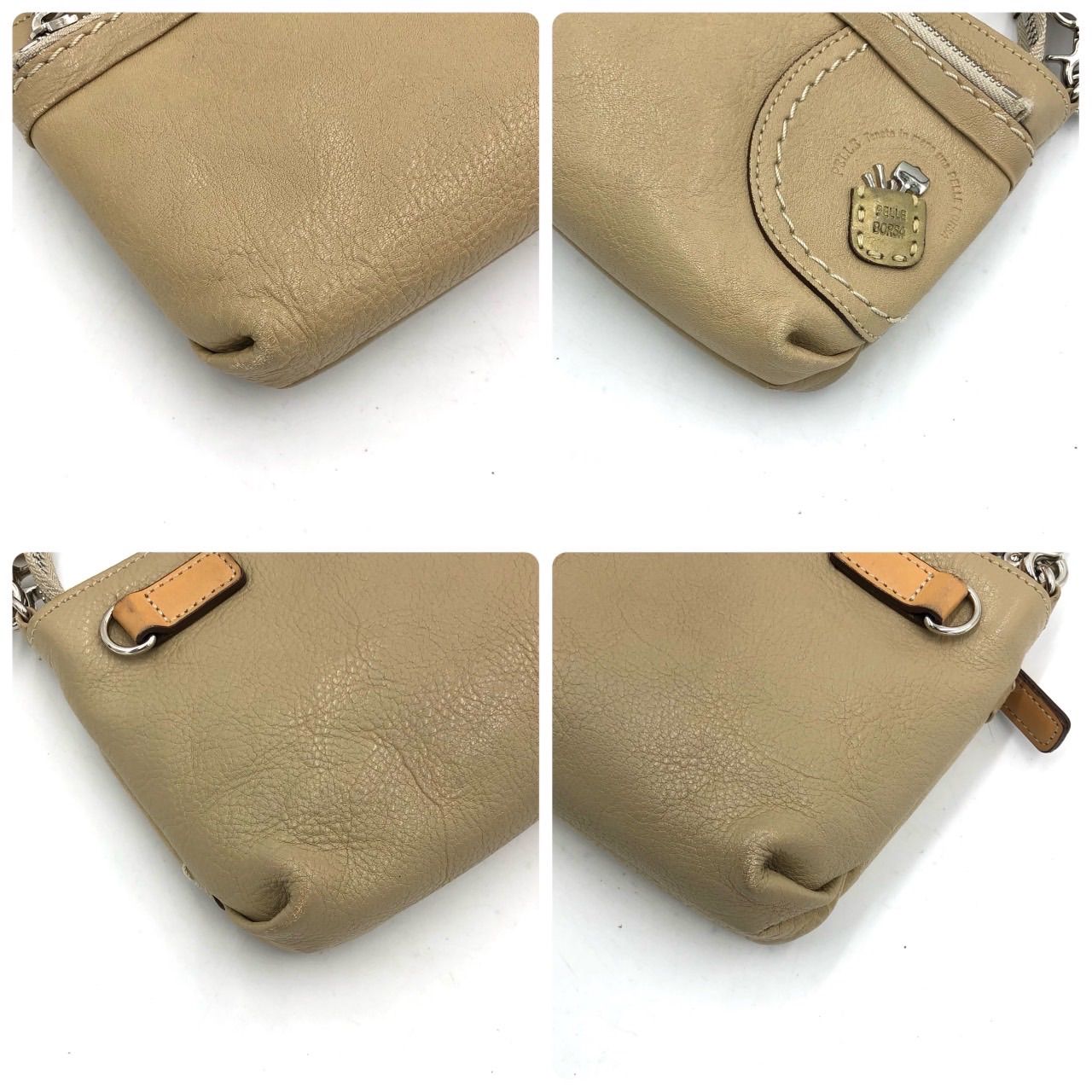 美品】PELLE BORSA ペレボルサ ショルダーバッグ 2way レザー ベージュ