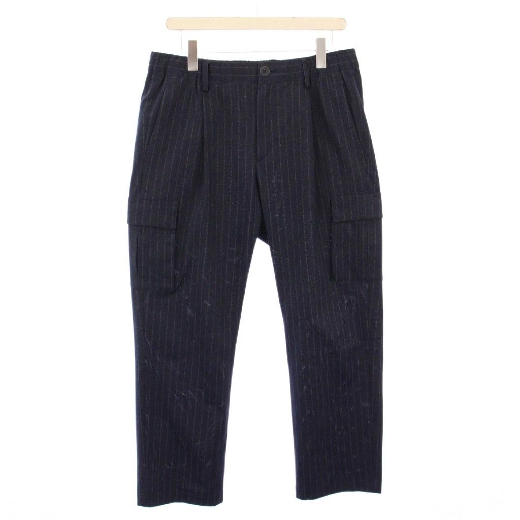 【中古】ヘルノ HERNO 24AW テーパードパンツ スラックス タック ジップフライ ストレッチ ストライプ柄 L 紺 ヘルノ HERNO 24AW テーパードパンツ スラックス タック ジップフライ