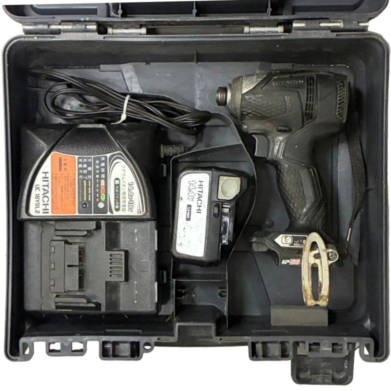 日立　HITACHI　WH14DBAL2　インパクトドライバ　バッテリ14.4V二個/充電器付き　中古品　【ハンズクラフト宜野湾店】 HITACHI 日立工機 インパクトドライバー WH14DDL 14.4V ブラック