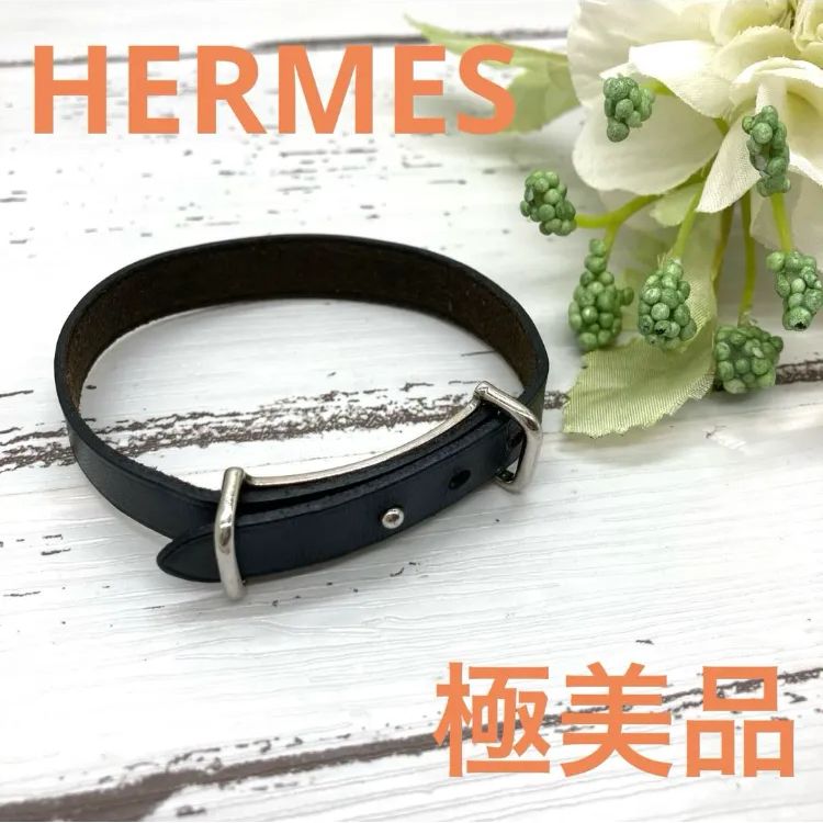 極美品 HERMES ブレスレット バングル アピGM レザー ブラック 極美品❣️ HERMESエルメスアピ2ブレスレット バングル アクセサリー