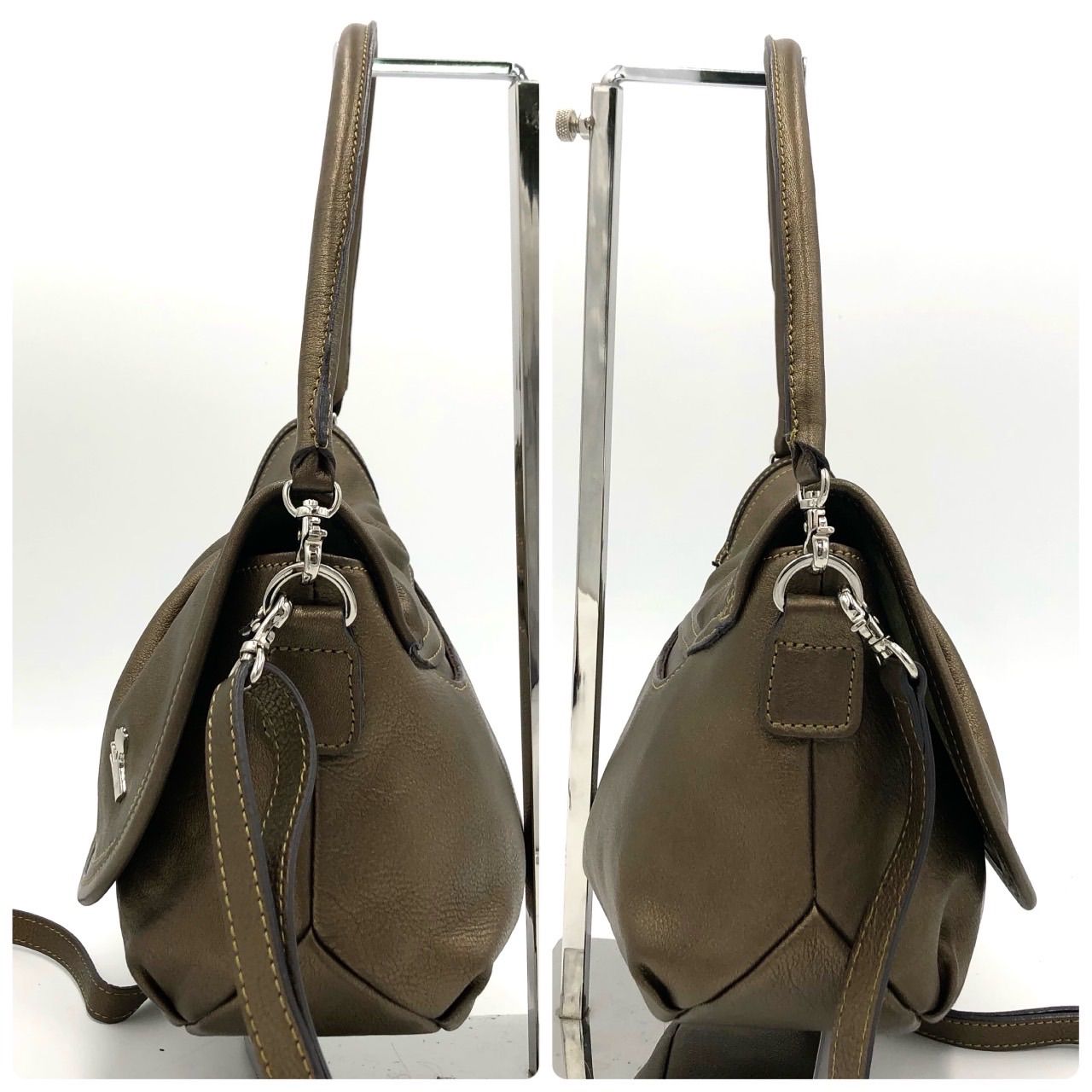 美品】PELLE BORSA ペレボルサ 2way ショルダーバッグ ハンドバッグ 茶 