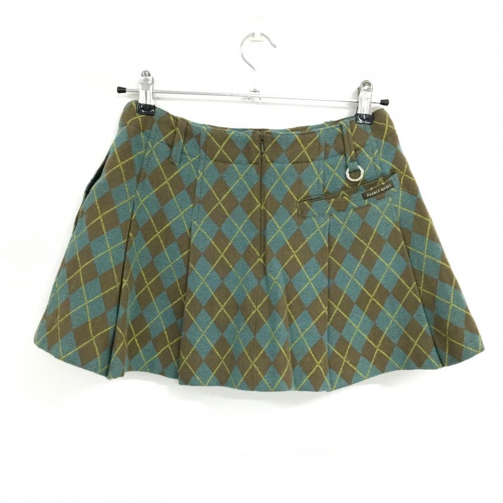 新品未使用 PEARLYGATES ゴルフ ワッフルプリーツスカート 送料無料 美品】パーリーゲイツ プリーツスカート ライトブルー×ブラウン
